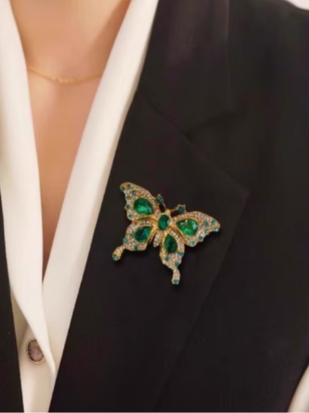 Emerald Green Butterfly Crystal Brooch